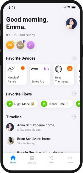 Beispielbildschirm der Homey-App.