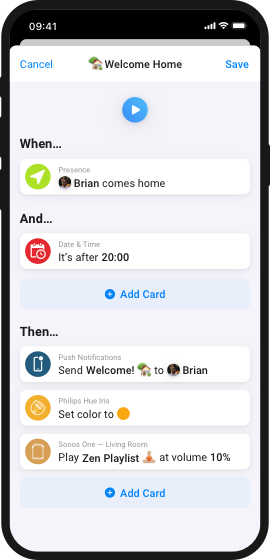 Beispielbildschirm der Homey-App.